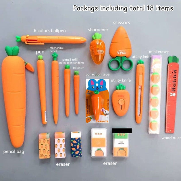 Silicone Penholder Organizer Bag  Kawaii Carrot Stationery Set