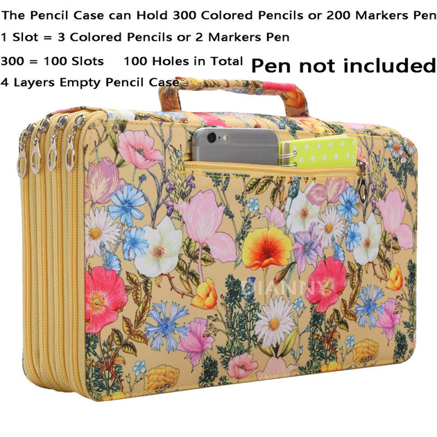Rose Printed Green Pencil Case 124/203/252/300 slot Pencil - Temu